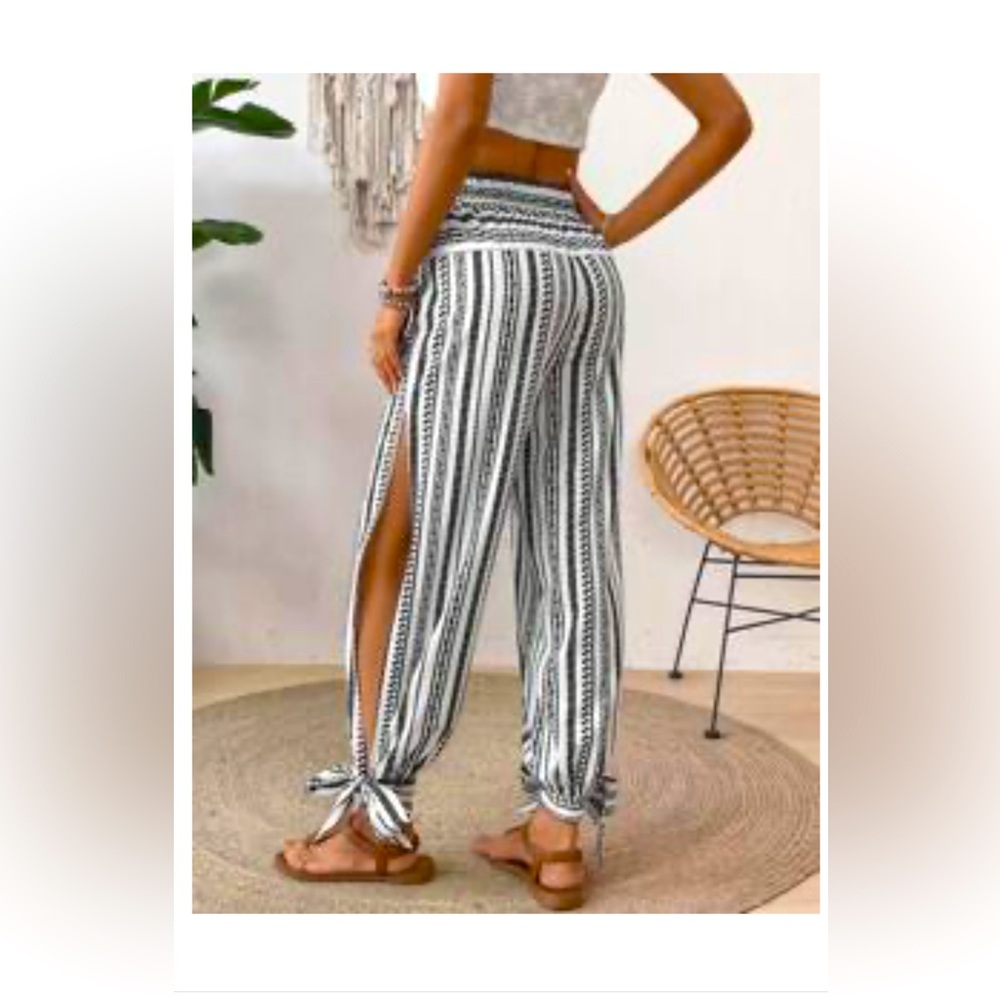 SHEIN Women's Fashionable Printed Side Slit Long Pants Beach size M